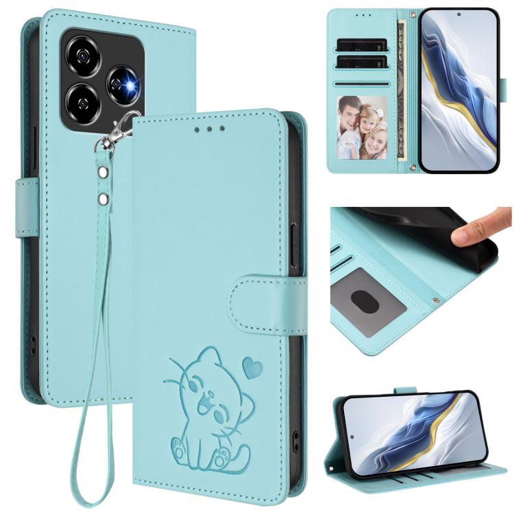 Embossed Heart Cat Leather Phone Case with Hand Strap, For ZTE Blade A36 4G, For ZTE Blade A56 4G, For ZTE nubia Neo 3, For ZTE nubia RedMagic 10 Air, For ZTE Kantan Sumaho 4 A402ZT, For ZTE Blade V60 4G / Axon 60 4G, For ZTE Blade A35e                ...