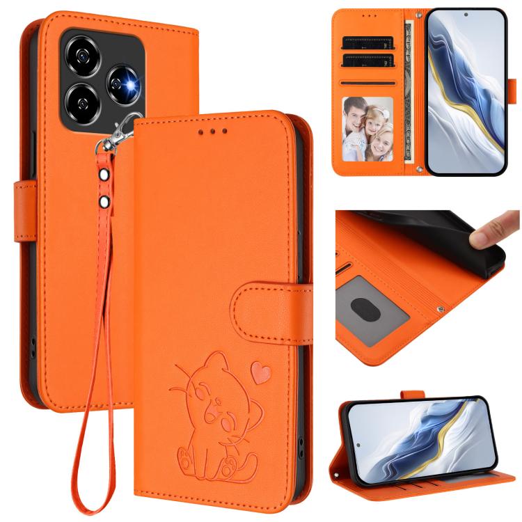 Embossed Heart Cat Leather Phone Case with Hand Strap, For ZTE Blade A36 4G, For ZTE Blade A56 4G, For ZTE nubia Neo 3, For ZTE nubia RedMagic 10 Air, For ZTE Kantan Sumaho 4 A402ZT, For ZTE Blade V60 4G / Axon 60 4G, For ZTE Blade A35e                ...