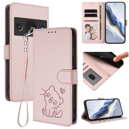 Embossed Heart Cat Leather Phone Case with Hand Strap, For ZTE nubia Neo 5 5G, For ZTE nubia Neo 5 GT 5G, For ZTE nubia P7 Pro 5G / Optus X Value 5G, For ZTE nubia P9 Pro 5G / Optus X Pro 2 5G, For ZTE nubia RedMagic 11 Air                             ...