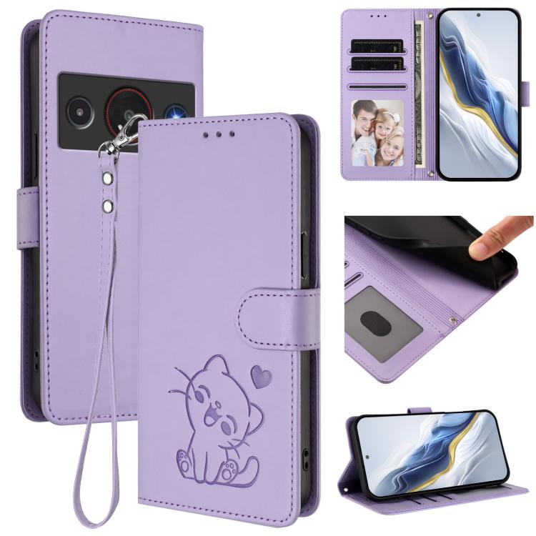 Embossed Heart Cat Leather Phone Case with Hand Strap, For ZTE nubia Neo 5 5G, For ZTE nubia Neo 5 GT 5G, For ZTE nubia P7 Pro 5G / Optus X Value 5G, For ZTE nubia P9 Pro 5G / Optus X Pro 2 5G, For ZTE nubia RedMagic 11 Air                             ...