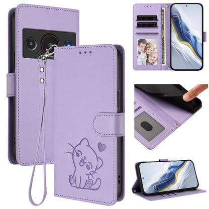 Embossed Heart Cat Leather Phone Case with Hand Strap, For ZTE nubia Neo 5 5G, For ZTE nubia Neo 5 GT 5G, For ZTE nubia P7 Pro 5G / Optus X Value 5G, For ZTE nubia P9 Pro 5G / Optus X Pro 2 5G, For ZTE nubia RedMagic 11 Air                             ...