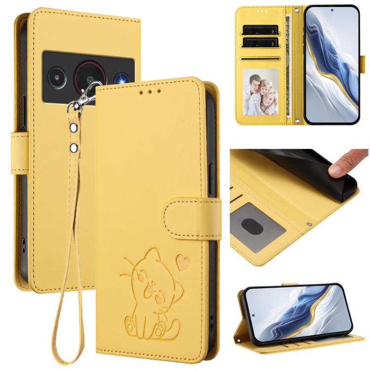 Embossed Heart Cat Leather Phone Case with Hand Strap, For ZTE nubia Neo 5 5G, For ZTE nubia Neo 5 GT 5G, For ZTE nubia P7 Pro 5G / Optus X Value 5G, For ZTE nubia P9 Pro 5G / Optus X Pro 2 5G, For ZTE nubia RedMagic 11 Air                             ...