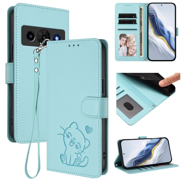 Embossed Heart Cat Leather Phone Case with Hand Strap, For ZTE nubia Neo 5 5G, For ZTE nubia Neo 5 GT 5G, For ZTE nubia P7 Pro 5G / Optus X Value 5G, For ZTE nubia P9 Pro 5G / Optus X Pro 2 5G, For ZTE nubia RedMagic 11 Air                             ...