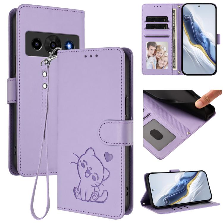 Embossed Heart Cat Leather Phone Case with Hand Strap, For ZTE nubia Neo 5 5G, For ZTE nubia Neo 5 GT 5G, For ZTE nubia P7 Pro 5G / Optus X Value 5G, For ZTE nubia P9 Pro 5G / Optus X Pro 2 5G, For ZTE nubia RedMagic 11 Air                             ...