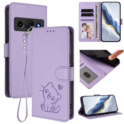 Embossed Heart Cat Leather Phone Case with Hand Strap, For ZTE nubia Neo 5 5G, For ZTE nubia Neo 5 GT 5G, For ZTE nubia P7 Pro 5G / Optus X Value 5G, For ZTE nubia P9 Pro 5G / Optus X Pro 2 5G, For ZTE nubia RedMagic 11 Air                             ...