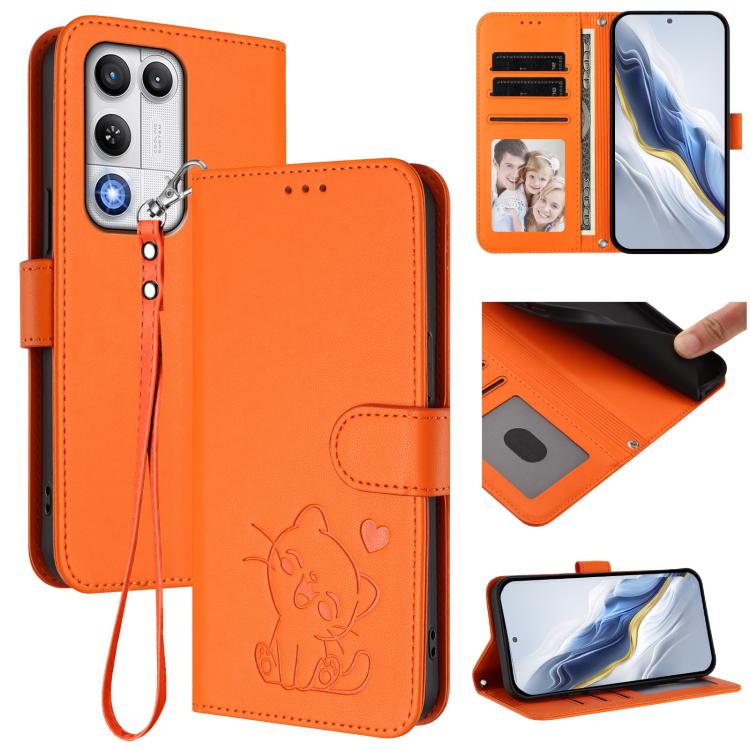 Embossed Heart Cat Leather Phone Case with Hand Strap, For ZTE nubia Neo 5 5G, For ZTE nubia Neo 5 GT 5G, For ZTE nubia P7 Pro 5G / Optus X Value 5G, For ZTE nubia P9 Pro 5G / Optus X Pro 2 5G, For ZTE nubia RedMagic 11 Air                             ...