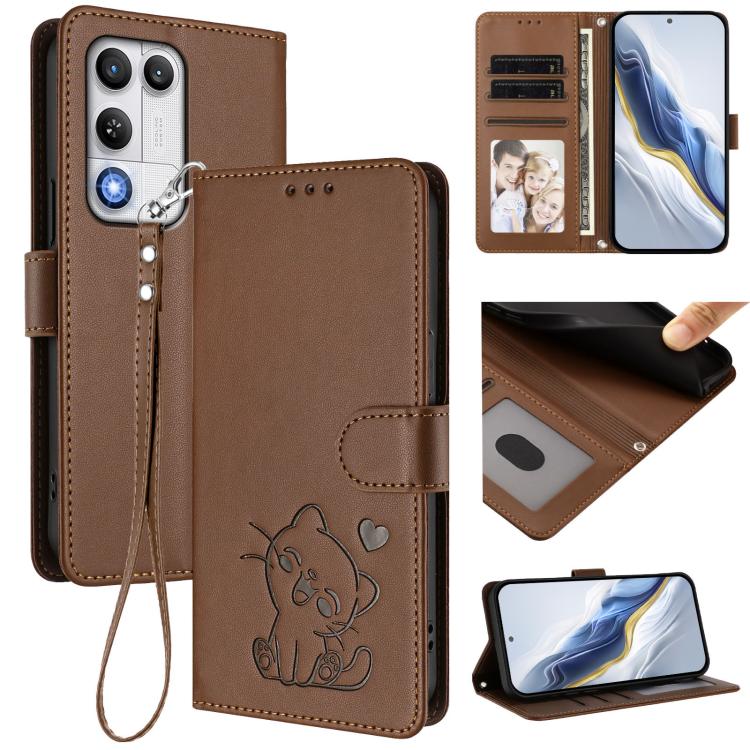 Embossed Heart Cat Leather Phone Case with Hand Strap, For ZTE nubia Neo 5 5G, For ZTE nubia Neo 5 GT 5G, For ZTE nubia P7 Pro 5G / Optus X Value 5G, For ZTE nubia P9 Pro 5G / Optus X Pro 2 5G, For ZTE nubia RedMagic 11 Air                             ...