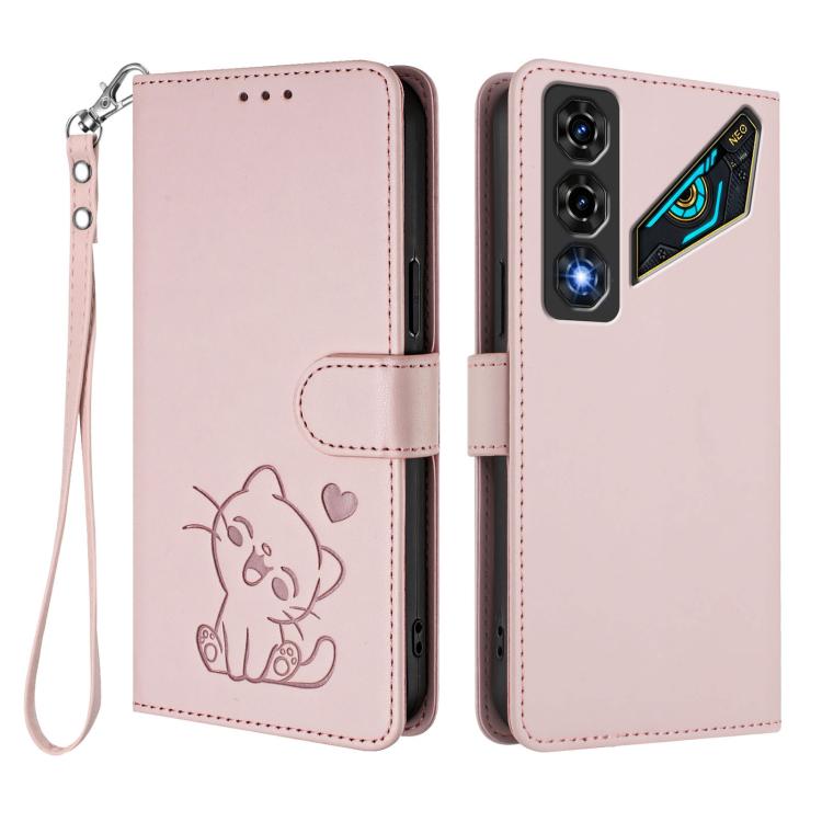 Embossed Heart Cat Leather Phone Case with Hand Strap, For ZTE nubia Neo 5 5G, For ZTE nubia Neo 5 GT 5G, For ZTE nubia P7 Pro 5G / Optus X Value 5G, For ZTE nubia P9 Pro 5G / Optus X Pro 2 5G, For ZTE nubia RedMagic 11 Air                             ...