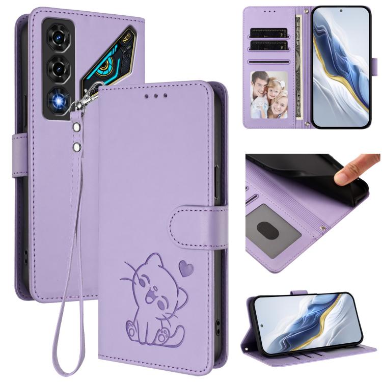 Embossed Heart Cat Leather Phone Case with Hand Strap, For ZTE nubia Neo 5 5G, For ZTE nubia Neo 5 GT 5G, For ZTE nubia P7 Pro 5G / Optus X Value 5G, For ZTE nubia P9 Pro 5G / Optus X Pro 2 5G, For ZTE nubia RedMagic 11 Air                             ...