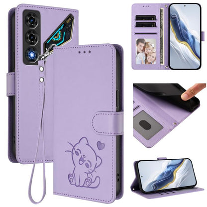Embossed Heart Cat Leather Phone Case with Hand Strap, For ZTE nubia Neo 5 5G, For ZTE nubia Neo 5 GT 5G, For ZTE nubia P7 Pro 5G / Optus X Value 5G, For ZTE nubia P9 Pro 5G / Optus X Pro 2 5G, For ZTE nubia RedMagic 11 Air                             ...