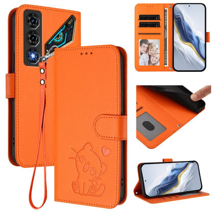 Embossed Heart Cat Leather Phone Case with Hand Strap, For ZTE nubia Neo 5 5G, For ZTE nubia Neo 5 GT 5G, For ZTE nubia P7 Pro 5G / Optus X Value 5G, For ZTE nubia P9 Pro 5G / Optus X Pro 2 5G, For ZTE nubia RedMagic 11 Air                             ...