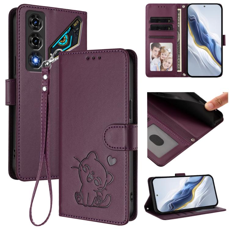 Embossed Heart Cat Leather Phone Case with Hand Strap, For ZTE nubia Neo 5 5G, For ZTE nubia Neo 5 GT 5G, For ZTE nubia P7 Pro 5G / Optus X Value 5G, For ZTE nubia P9 Pro 5G / Optus X Pro 2 5G, For ZTE nubia RedMagic 11 Air                             ...