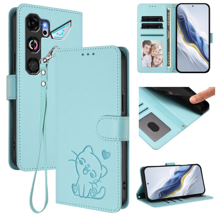Embossed Heart Cat Leather Phone Case with Hand Strap, For ZTE nubia Neo 5 5G, For ZTE nubia Neo 5 GT 5G, For ZTE nubia P7 Pro 5G / Optus X Value 5G, For ZTE nubia P9 Pro 5G / Optus X Pro 2 5G, For ZTE nubia RedMagic 11 Air                             ...