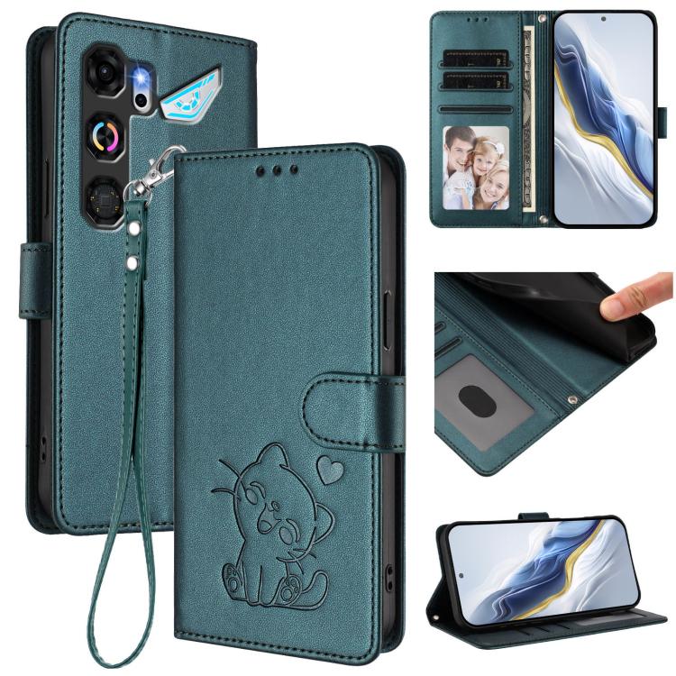 Embossed Heart Cat Leather Phone Case with Hand Strap, For ZTE nubia Neo 5 5G, For ZTE nubia Neo 5 GT 5G, For ZTE nubia P7 Pro 5G / Optus X Value 5G, For ZTE nubia P9 Pro 5G / Optus X Pro 2 5G, For ZTE nubia RedMagic 11 Air                             ...