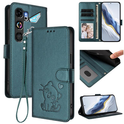 Embossed Heart Cat Leather Phone Case with Hand Strap, For ZTE nubia Neo 5 5G, For ZTE nubia Neo 5 GT 5G, For ZTE nubia P7 Pro 5G / Optus X Value 5G, For ZTE nubia P9 Pro 5G / Optus X Pro 2 5G, For ZTE nubia RedMagic 11 Air                             ...