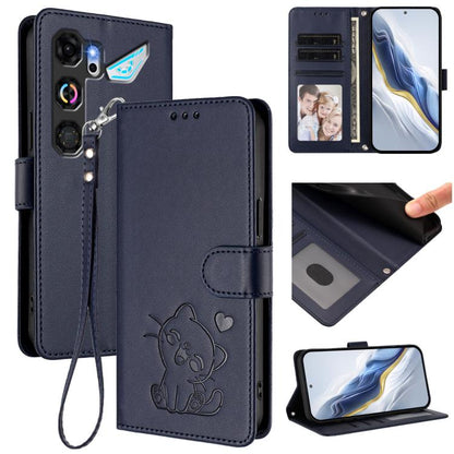 Embossed Heart Cat Leather Phone Case with Hand Strap, For ZTE nubia Neo 5 5G, For ZTE nubia Neo 5 GT 5G, For ZTE nubia P7 Pro 5G / Optus X Value 5G, For ZTE nubia P9 Pro 5G / Optus X Pro 2 5G, For ZTE nubia RedMagic 11 Air                             ...
