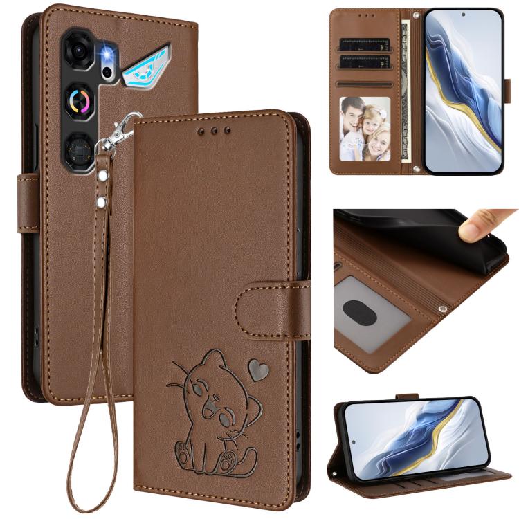 Embossed Heart Cat Leather Phone Case with Hand Strap, For ZTE nubia Neo 5 5G, For ZTE nubia Neo 5 GT 5G, For ZTE nubia P7 Pro 5G / Optus X Value 5G, For ZTE nubia P9 Pro 5G / Optus X Pro 2 5G, For ZTE nubia RedMagic 11 Air                             ...
