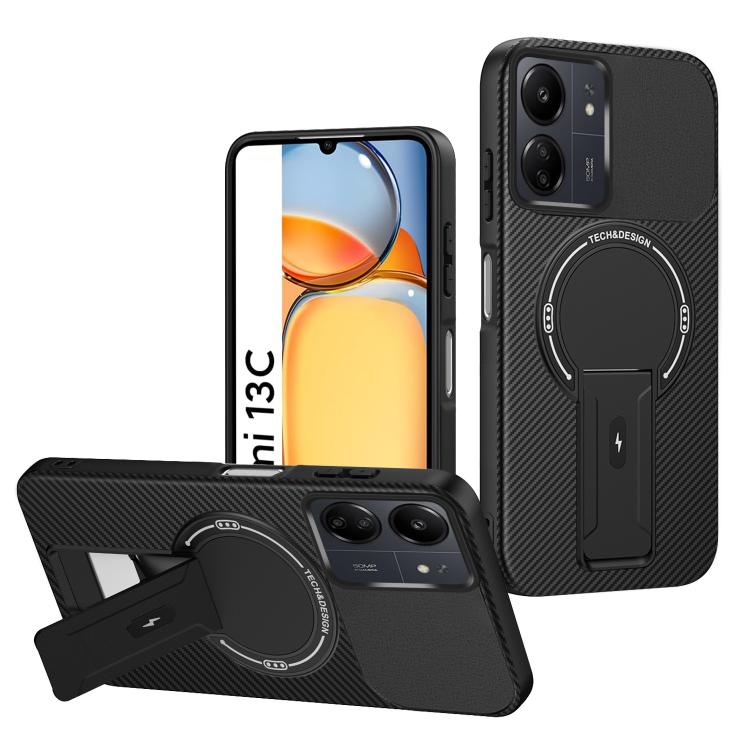 Carbon Fiber Texture MagSafe Phone Case with Holder, For Redmi K90 Pro Max / Poco F8 Ultra, For Redmi 15C 5G / 4G EU 173mm, For Redmi 15 5G Global / 15 4G SEA 169mm, For Redmi 15 5G / 4G EU 171mm, For Redmi 15C 5G / 4G Global 171mm                     ...