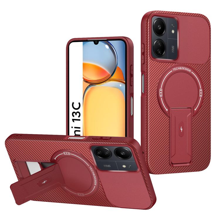 Carbon Fiber Texture MagSafe Phone Case with Holder, For Redmi K90 Pro Max / Poco F8 Ultra, For Redmi 15C 5G / 4G EU 173mm, For Redmi 15 5G Global / 15 4G SEA 169mm, For Redmi 15 5G / 4G EU 171mm, For Redmi 15C 5G / 4G Global 171mm                     ...