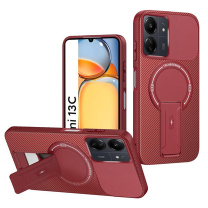 Carbon Fiber Texture MagSafe Phone Case with Holder, For Redmi K90 Pro Max / Poco F8 Ultra, For Redmi 15C 5G / 4G EU 173mm, For Redmi 15 5G Global / 15 4G SEA 169mm, For Redmi 15 5G / 4G EU 171mm, For Redmi 15C 5G / 4G Global 171mm                     ...