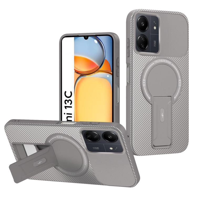 Carbon Fiber Texture MagSafe Phone Case with Holder, For Redmi K90 Pro Max / Poco F8 Ultra, For Redmi 15C 5G / 4G EU 173mm, For Redmi 15 5G Global / 15 4G SEA 169mm, For Redmi 15 5G / 4G EU 171mm, For Redmi 15C 5G / 4G Global 171mm                     ...
