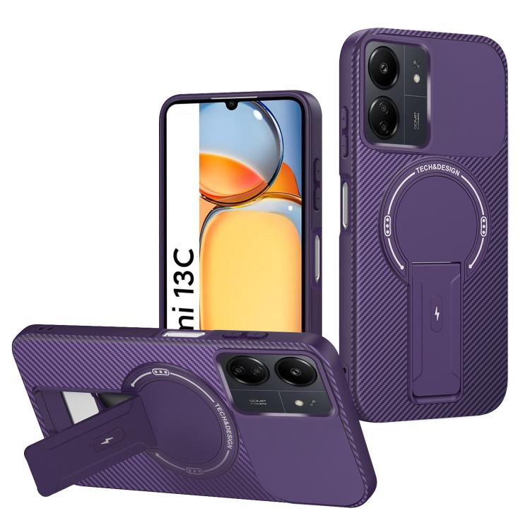 Carbon Fiber Texture MagSafe Phone Case with Holder, For Redmi K90 Pro Max / Poco F8 Ultra, For Redmi 15C 5G / 4G EU 173mm, For Redmi 15 5G Global / 15 4G SEA 169mm, For Redmi 15 5G / 4G EU 171mm, For Redmi 15C 5G / 4G Global 171mm                     ...
