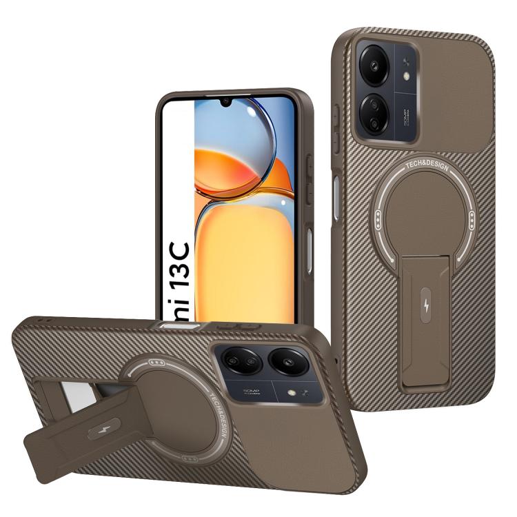 Carbon Fiber Texture MagSafe Phone Case with Holder, For Redmi K90 Pro Max / Poco F8 Ultra, For Redmi 15C 5G / 4G EU 173mm, For Redmi 15 5G Global / 15 4G SEA 169mm, For Redmi 15 5G / 4G EU 171mm, For Redmi 15C 5G / 4G Global 171mm                     ...