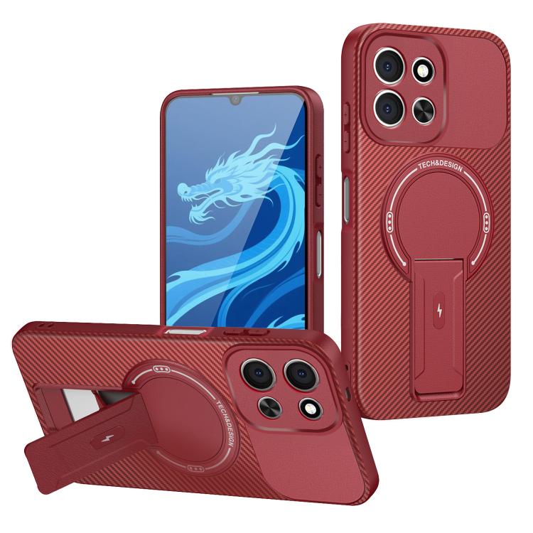 Carbon Fiber Texture MagSafe Phone Case with Holder, For Redmi K90 Pro Max / Poco F8 Ultra, For Redmi 15C 5G / 4G EU 173mm, For Redmi 15 5G Global / 15 4G SEA 169mm, For Redmi 15 5G / 4G EU 171mm, For Redmi 15C 5G / 4G Global 171mm                     ...
