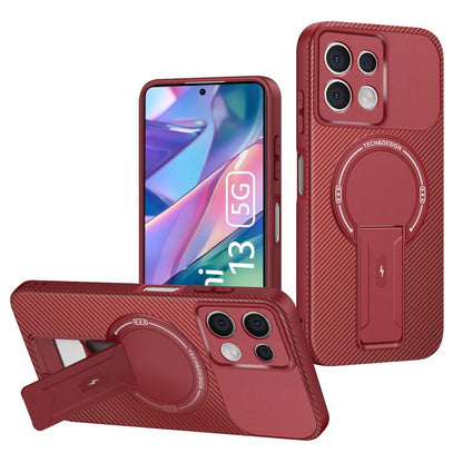 Carbon Fiber Texture MagSafe Phone Case with Holder, For Redmi K90 Pro Max / Poco F8 Ultra, For Redmi 15C 5G / 4G EU 173mm, For Redmi 15 5G Global / 15 4G SEA 169mm, For Redmi 15 5G / 4G EU 171mm, For Redmi 15C 5G / 4G Global 171mm                     ...