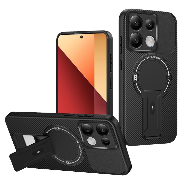 Carbon Fiber Texture MagSafe Phone Case with Holder, For Redmi K90 Pro Max / Poco F8 Ultra, For Redmi 15C 5G / 4G EU 173mm, For Redmi 15 5G Global / 15 4G SEA 169mm, For Redmi 15 5G / 4G EU 171mm, For Redmi 15C 5G / 4G Global 171mm                     ...