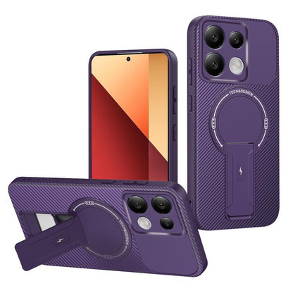Carbon Fiber Texture MagSafe Phone Case with Holder, For Redmi K90 Pro Max / Poco F8 Ultra, For Redmi 15C 5G / 4G EU 173mm, For Redmi 15 5G Global / 15 4G SEA 169mm, For Redmi 15 5G / 4G EU 171mm, For Redmi 15C 5G / 4G Global 171mm                     ...