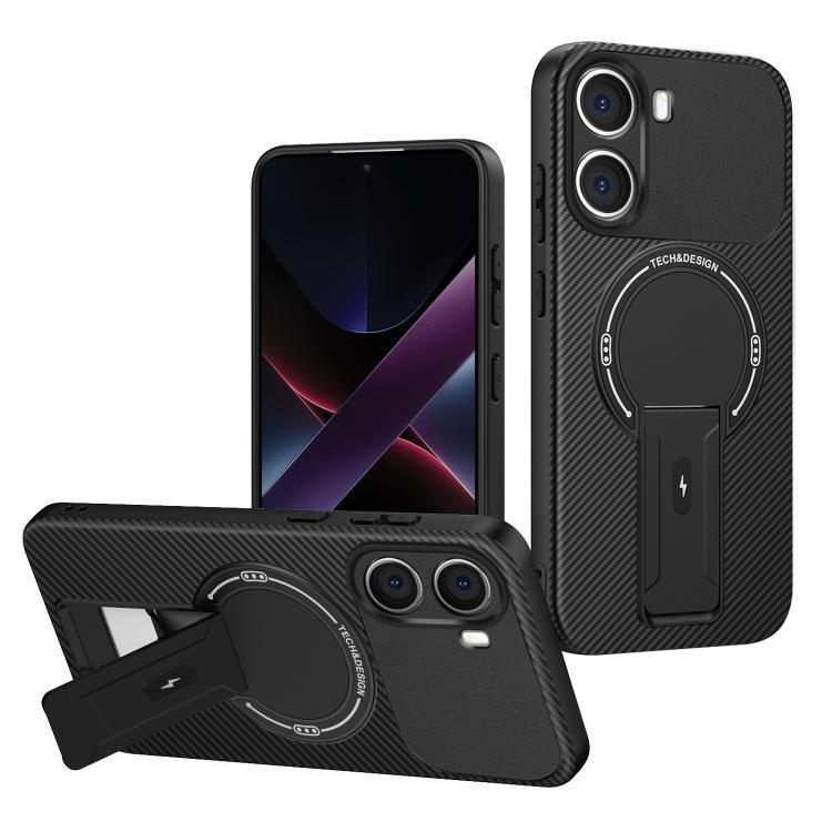 Carbon Fiber Texture MagSafe Phone Case with Holder, For Redmi K90 Pro Max / Poco F8 Ultra, For Redmi 15C 5G / 4G EU 173mm, For Redmi 15 5G Global / 15 4G SEA 169mm, For Redmi 15 5G / 4G EU 171mm, For Redmi 15C 5G / 4G Global 171mm                     ...