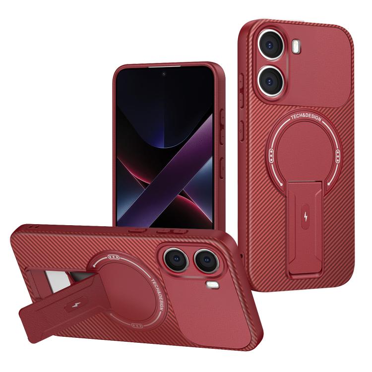 Carbon Fiber Texture MagSafe Phone Case with Holder, For Redmi K90 Pro Max / Poco F8 Ultra, For Redmi 15C 5G / 4G EU 173mm, For Redmi 15 5G Global / 15 4G SEA 169mm, For Redmi 15 5G / 4G EU 171mm, For Redmi 15C 5G / 4G Global 171mm                     ...