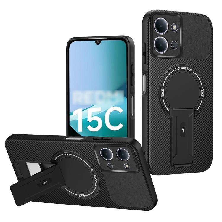 Carbon Fiber Texture MagSafe Phone Case with Holder, For Redmi K90 Pro Max / Poco F8 Ultra, For Redmi 15C 5G / 4G EU 173mm, For Redmi 15 5G Global / 15 4G SEA 169mm, For Redmi 15 5G / 4G EU 171mm, For Redmi 15C 5G / 4G Global 171mm                     ...
