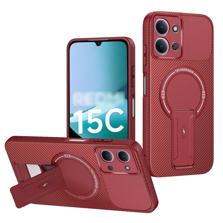 Carbon Fiber Texture MagSafe Phone Case with Holder, For Redmi K90 Pro Max / Poco F8 Ultra, For Redmi 15C 5G / 4G EU 173mm, For Redmi 15 5G Global / 15 4G SEA 169mm, For Redmi 15 5G / 4G EU 171mm, For Redmi 15C 5G / 4G Global 171mm                     ...