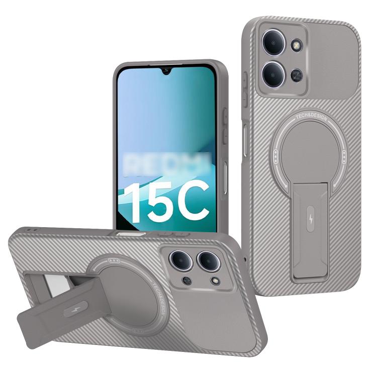 Carbon Fiber Texture MagSafe Phone Case with Holder, For Redmi K90 Pro Max / Poco F8 Ultra, For Redmi 15C 5G / 4G EU 173mm, For Redmi 15 5G Global / 15 4G SEA 169mm, For Redmi 15 5G / 4G EU 171mm, For Redmi 15C 5G / 4G Global 171mm                     ...