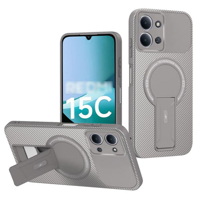 Carbon Fiber Texture MagSafe Phone Case with Holder, For Redmi K90 Pro Max / Poco F8 Ultra, For Redmi 15C 5G / 4G EU 173mm, For Redmi 15 5G Global / 15 4G SEA 169mm, For Redmi 15 5G / 4G EU 171mm, For Redmi 15C 5G / 4G Global 171mm                     ...