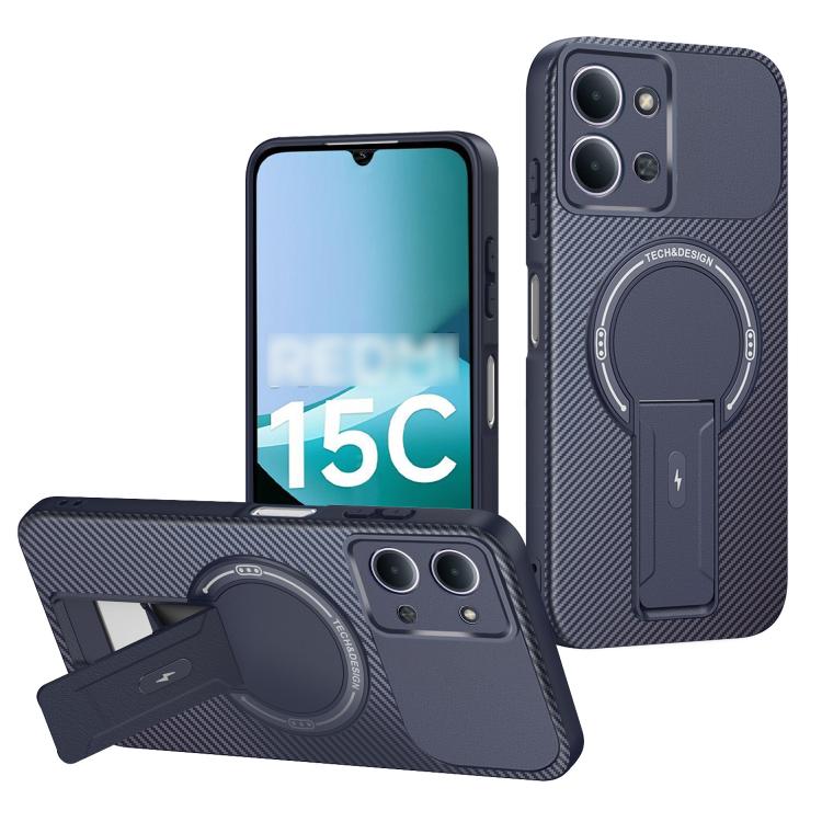 Carbon Fiber Texture MagSafe Phone Case with Holder, For Redmi K90 Pro Max / Poco F8 Ultra, For Redmi 15C 5G / 4G EU 173mm, For Redmi 15 5G Global / 15 4G SEA 169mm, For Redmi 15 5G / 4G EU 171mm, For Redmi 15C 5G / 4G Global 171mm                     ...