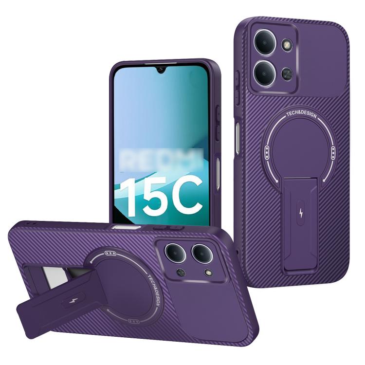 Carbon Fiber Texture MagSafe Phone Case with Holder, For Redmi K90 Pro Max / Poco F8 Ultra, For Redmi 15C 5G / 4G EU 173mm, For Redmi 15 5G Global / 15 4G SEA 169mm, For Redmi 15 5G / 4G EU 171mm, For Redmi 15C 5G / 4G Global 171mm                     ...