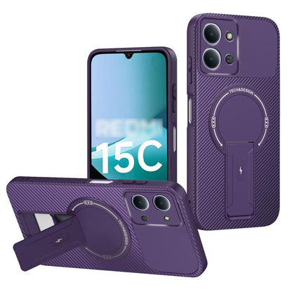 Carbon Fiber Texture MagSafe Phone Case with Holder, For Redmi K90 Pro Max / Poco F8 Ultra, For Redmi 15C 5G / 4G EU 173mm, For Redmi 15 5G Global / 15 4G SEA 169mm, For Redmi 15 5G / 4G EU 171mm, For Redmi 15C 5G / 4G Global 171mm                     ...