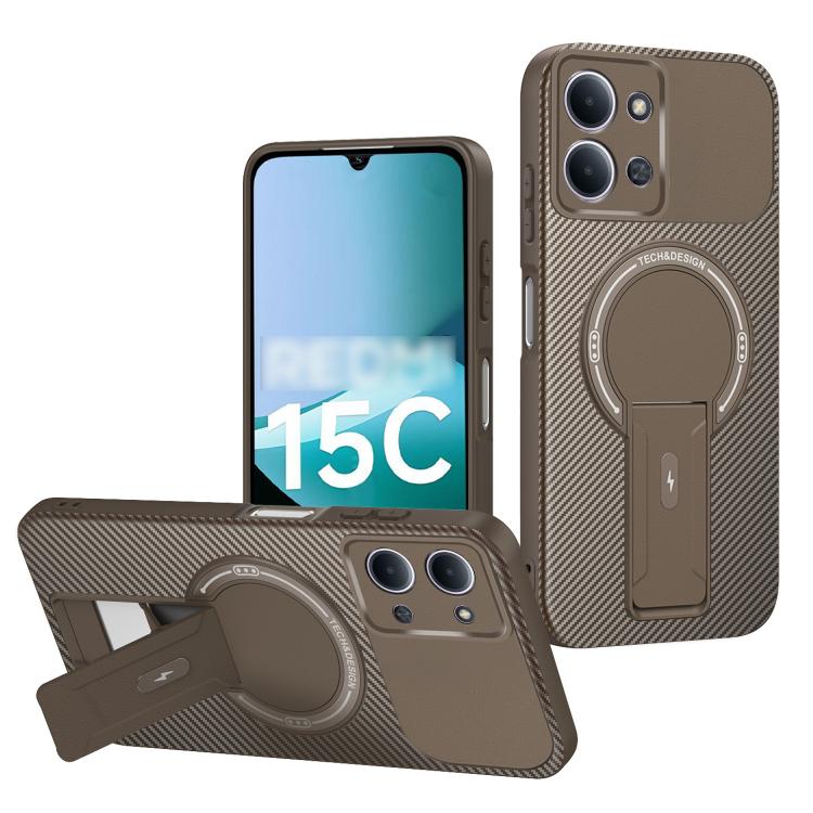 Carbon Fiber Texture MagSafe Phone Case with Holder, For Redmi K90 Pro Max / Poco F8 Ultra, For Redmi 15C 5G / 4G EU 173mm, For Redmi 15 5G Global / 15 4G SEA 169mm, For Redmi 15 5G / 4G EU 171mm, For Redmi 15C 5G / 4G Global 171mm                     ...