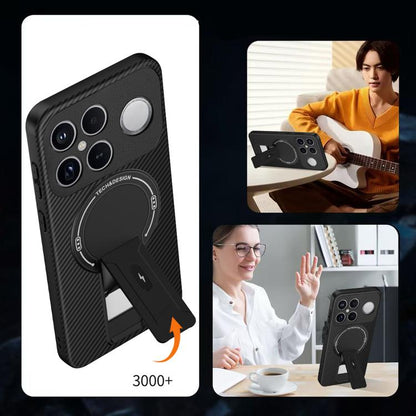 Carbon Fiber Texture MagSafe Phone Case with Holder, For Redmi K90 Pro Max / Poco F8 Ultra, For Redmi 15C 5G / 4G EU 173mm, For Redmi 15 5G Global / 15 4G SEA 169mm, For Redmi 15 5G / 4G EU 171mm, For Redmi 15C 5G / 4G Global 171mm                     ...