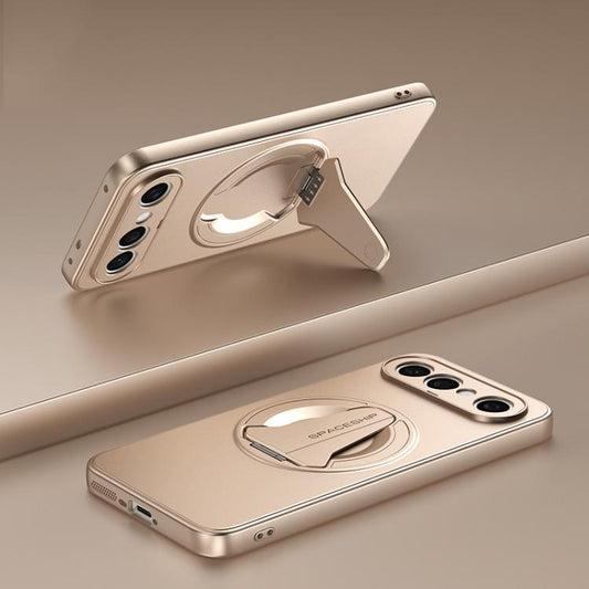 Spaceship MagSafe folding phone case in silver white with snap-on kickstand
