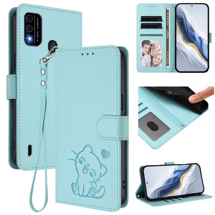Embossed Heart Cat Leather Phone Case with Hand Strap, For Itel A70, For Itel A60 / A60s, For Itel S23+, For Itel S23 / S665L, For Itel P40, For Itel P38 / S17 / Vision 3, For Itel S17 / S661W / Vision 3, For Itel A48