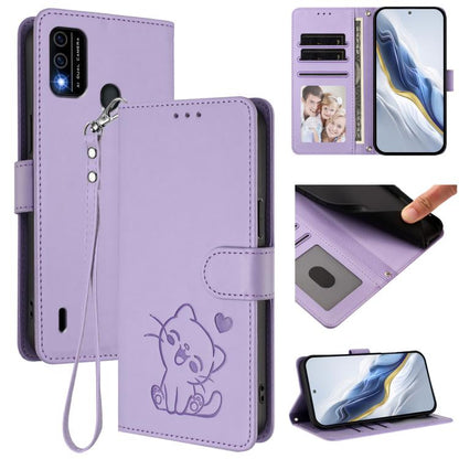 Embossed Heart Cat Leather Phone Case with Hand Strap, For Itel A70, For Itel A60 / A60s, For Itel S23+, For Itel S23 / S665L, For Itel P40, For Itel P38 / S17 / Vision 3, For Itel S17 / S661W / Vision 3, For Itel A48