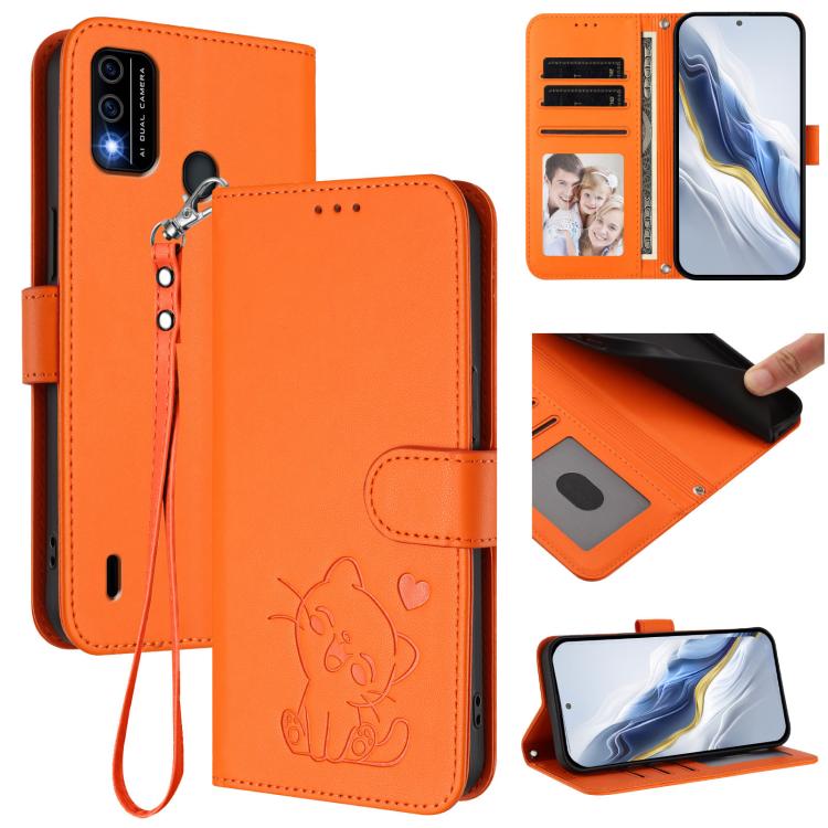 Embossed Heart Cat Leather Phone Case with Hand Strap, For Itel A70, For Itel A60 / A60s, For Itel S23+, For Itel S23 / S665L, For Itel P40, For Itel P38 / S17 / Vision 3, For Itel S17 / S661W / Vision 3, For Itel A48