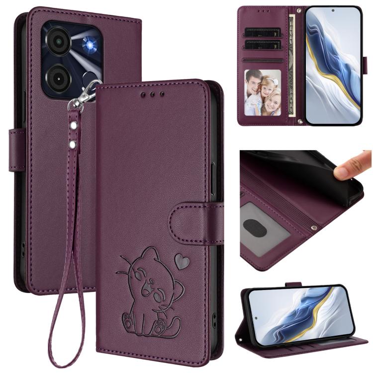 Embossed Heart Cat Leather Phone Case with Hand Strap, For Itel A70, For Itel A60 / A60s, For Itel S23+, For Itel S23 / S665L, For Itel P40, For Itel P38 / S17 / Vision 3, For Itel S17 / S661W / Vision 3, For Itel A48