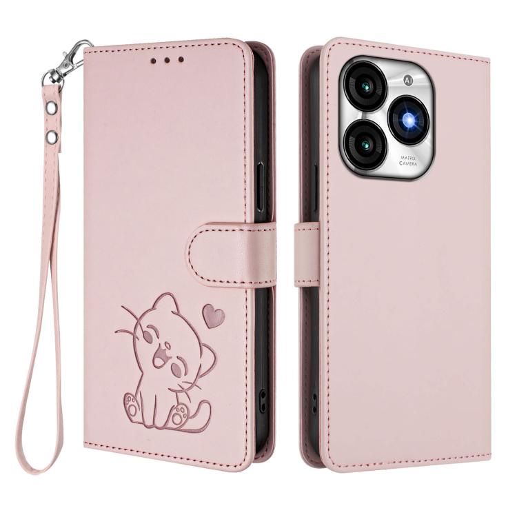 Embossed Heart Cat Leather Phone Case with Hand Strap, For Itel A70, For Itel A60 / A60s, For Itel S23+, For Itel S23 / S665L, For Itel P40, For Itel P38 / S17 / Vision 3, For Itel S17 / S661W / Vision 3, For Itel A48