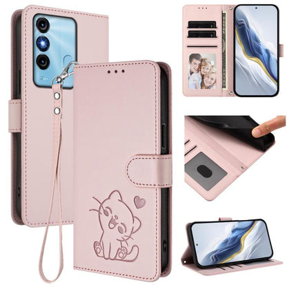 Embossed Heart Cat Leather Phone Case with Hand Strap, For Itel A70, For Itel A60 / A60s, For Itel S23+, For Itel S23 / S665L, For Itel P40, For Itel P38 / S17 / Vision 3, For Itel S17 / S661W / Vision 3, For Itel A48