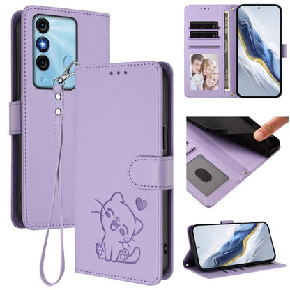 Embossed Heart Cat Leather Phone Case with Hand Strap, For Itel A70, For Itel A60 / A60s, For Itel S23+, For Itel S23 / S665L, For Itel P40, For Itel P38 / S17 / Vision 3, For Itel S17 / S661W / Vision 3, For Itel A48
